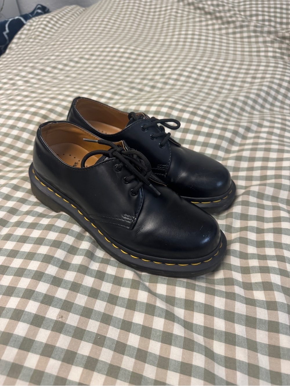 Dr. Martens Black Leather 3-Eye Derby with Yellow Stitching